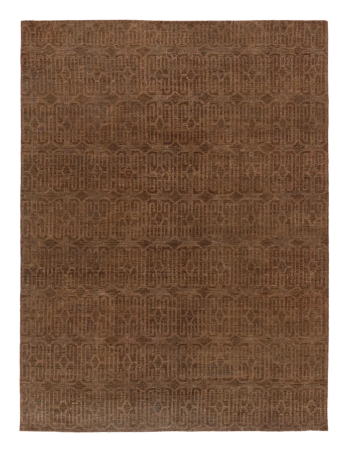 Rug & Kilim's Contemporary Rug in Chestnut Brown with Geometric Design