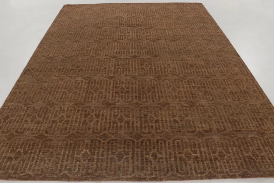 Hover image of Rug & Kilim's Contemporary Rug in Chestnut Brown with Geometric Design