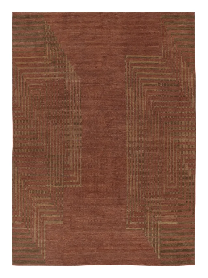 Rug & Kilim's Oversized Contemporary French Art Deco Rug in Brown with Gold Design