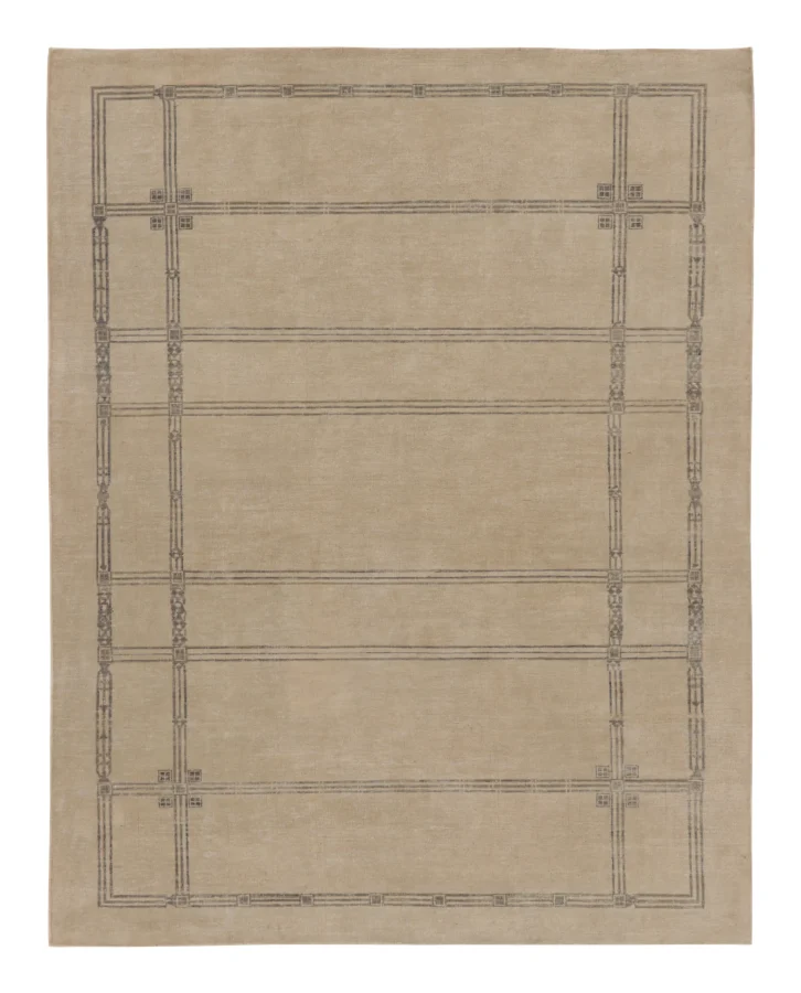 Rug & Kilim's Contemporary Art Deco Rug in Beige & Gray with Geometric Design