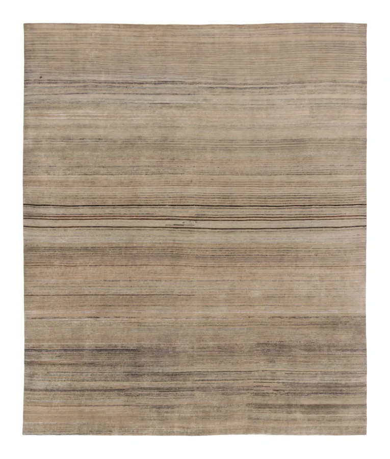 Rug & Kilim's Oversized Contemporary Textural Brown & Ivory Striped Rug