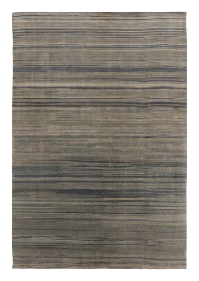 Rug & Kilim's Oversized Contemporary Textural Striped Rug in Brown & Charcoal