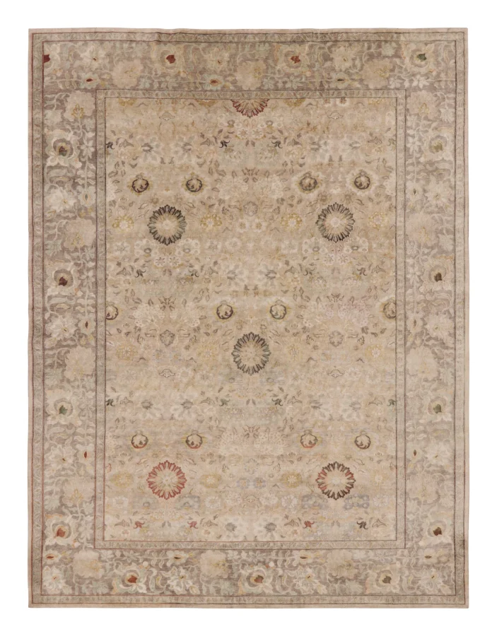 Rug & Kilim’s Oushak Rug with Floral Patterns in Beige & Brown Hues