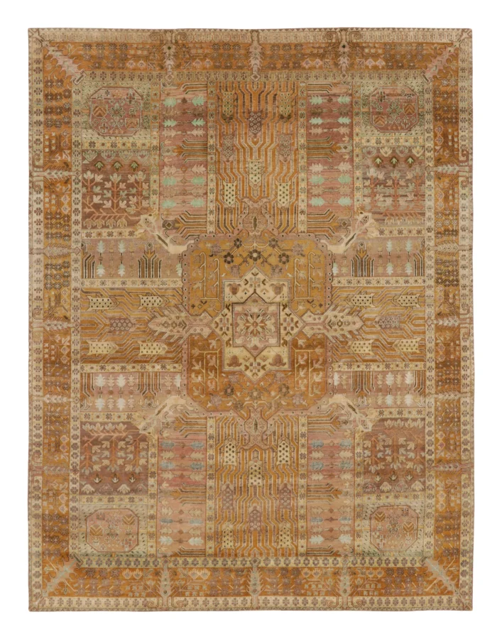 Rug & Kilim's Contemporary Persian Rug with Floral Garden Design in Gold & Beige