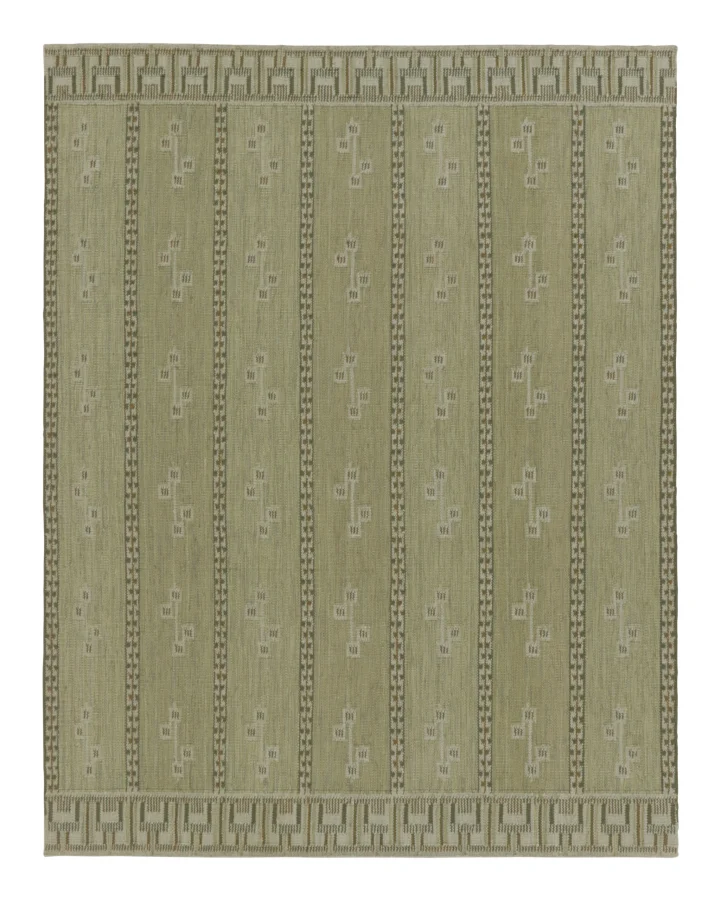 Rug & Kilim's Scandinavian Kilim Custom Rug in Sage Green Geometric Design