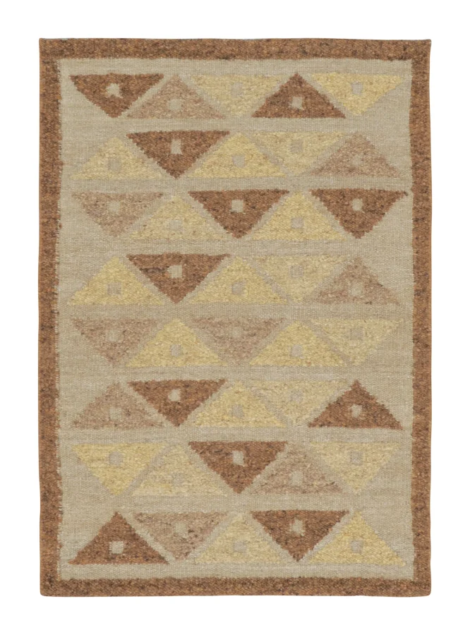 Rug & Kilim's Scandinavian Rug with Beige, Brown & Gold Geometric Design