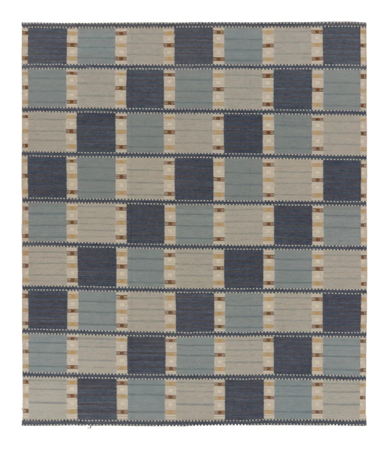 Rug & Kilim's Oversized Contemporary Scandinavian Rug in Blue Geometric Design