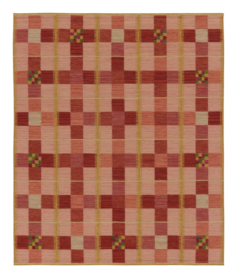 Rug & Kilim’s Scandinavian Flatweave Rug with Red Geometric Checkered Grid
