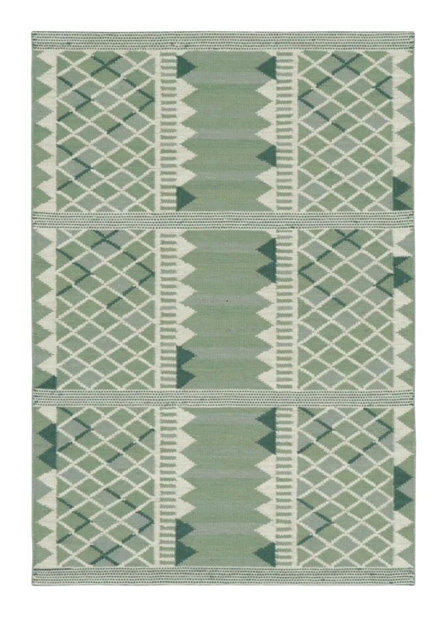 Rug & Kilim's Scandinavian Rug in Sage Green & Ivory with Geometric Design