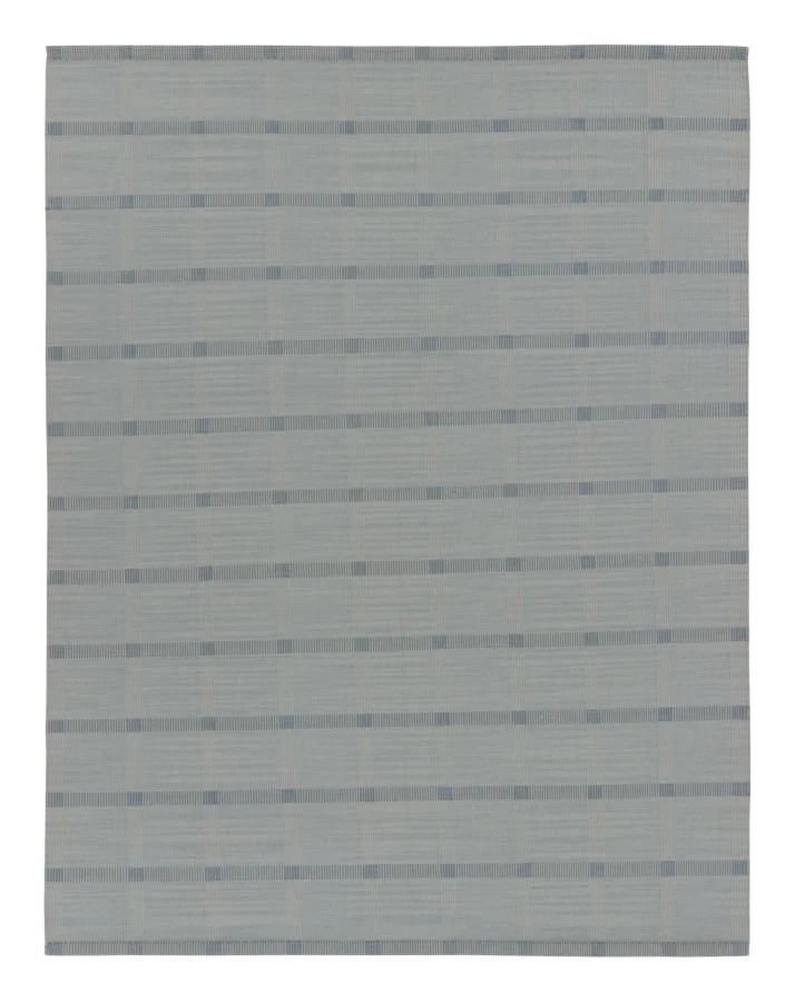 Rug & Kilim’s Scandinavian Rug with Geometric Grid in Muted Blue Hues