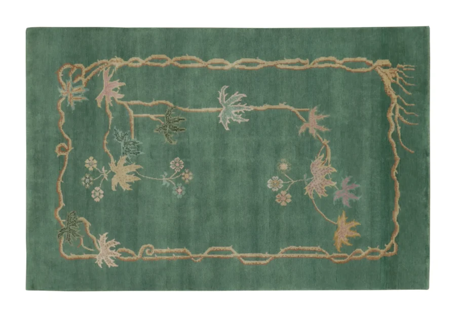 Rug & Kilim’s Chinese Art Deco Rug with Floral Design in Green & Beige