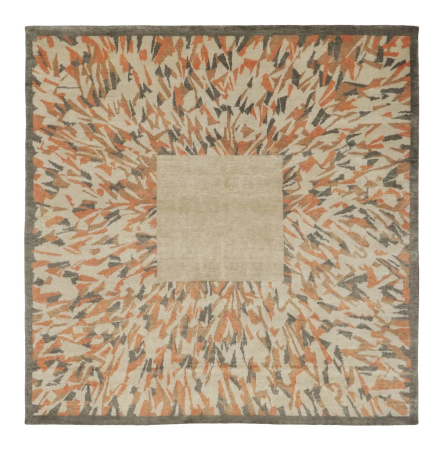 Rug & Kilim’s Contemporary French Art Deco Square Rug with Bold Medallion in Beige