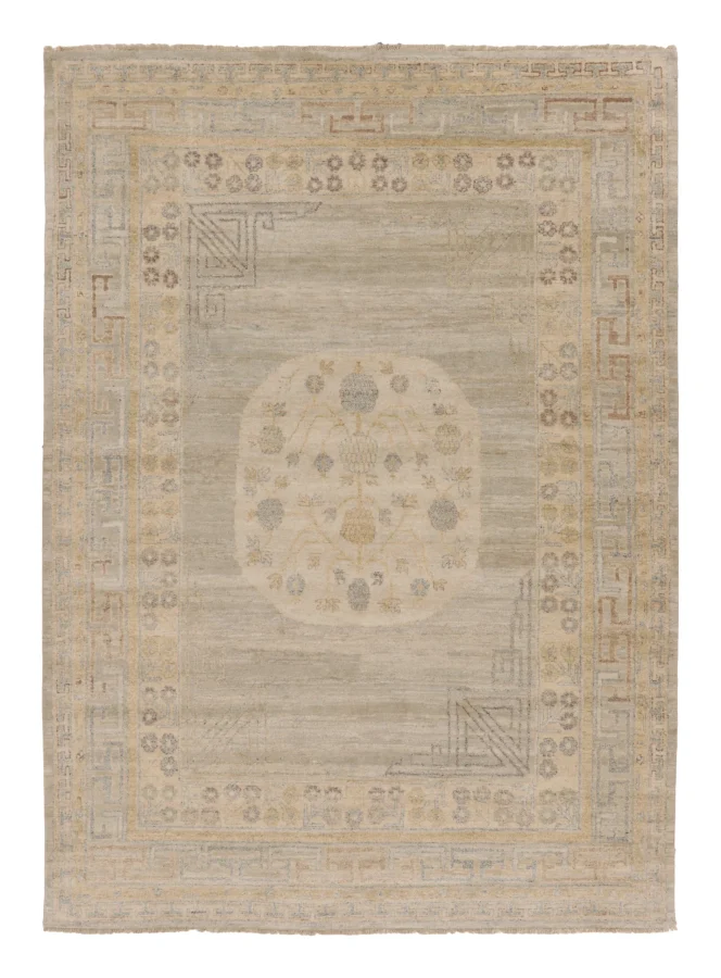 Rug & Kilim's Contemporary Khotan Rug with Gold Floral Medallion Design
