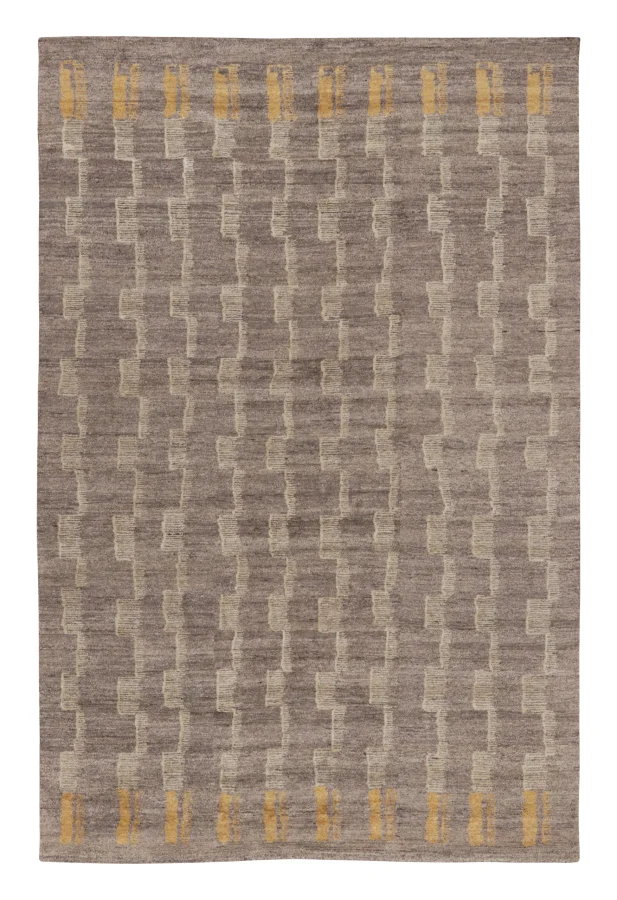 Rug & Kilim's Art Deco Rug with Charcoal & Gold in Geometric Design