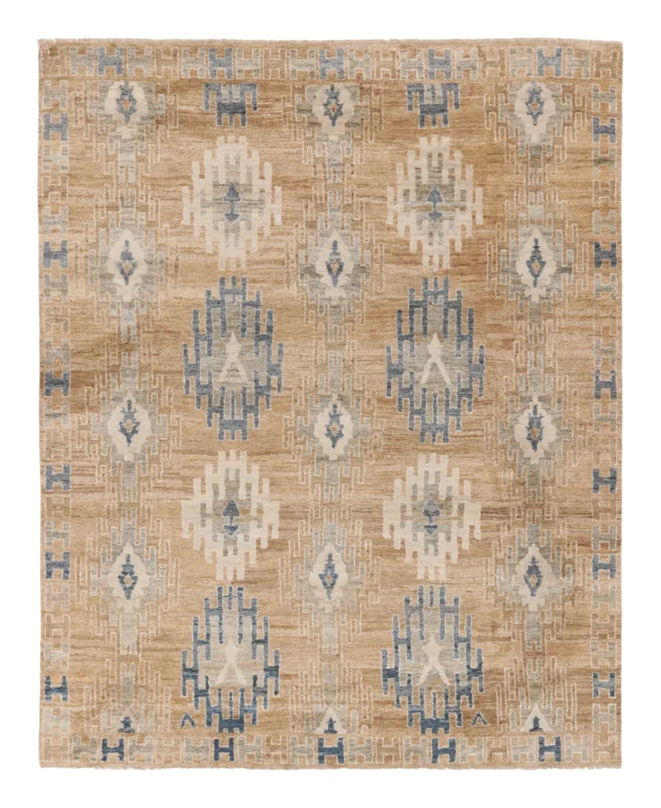Rug & Kilim’s Contemporary Tribal Rug with Geometric Motifs in Blue & Beige