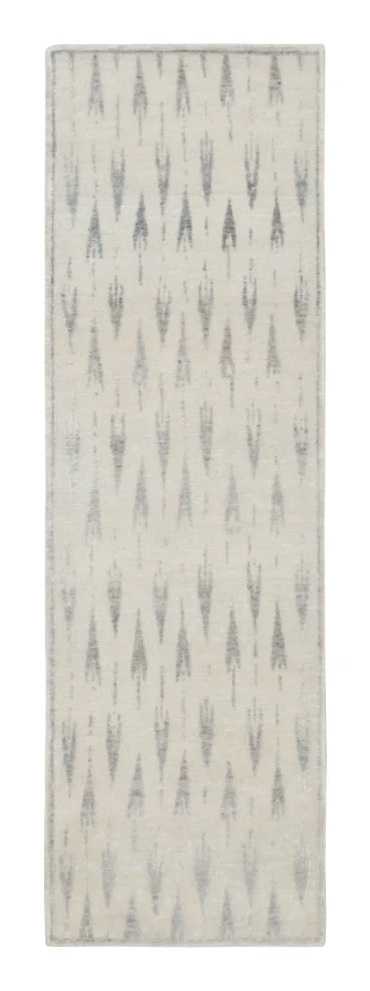 Rug & Kilim's Block Print Runner with Distressed Ikat Motifs in Ivory & Gray