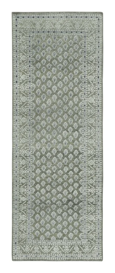 Rug & Kilim's Block Print Runner with Textural Geometric Motifs in Blue & Gray