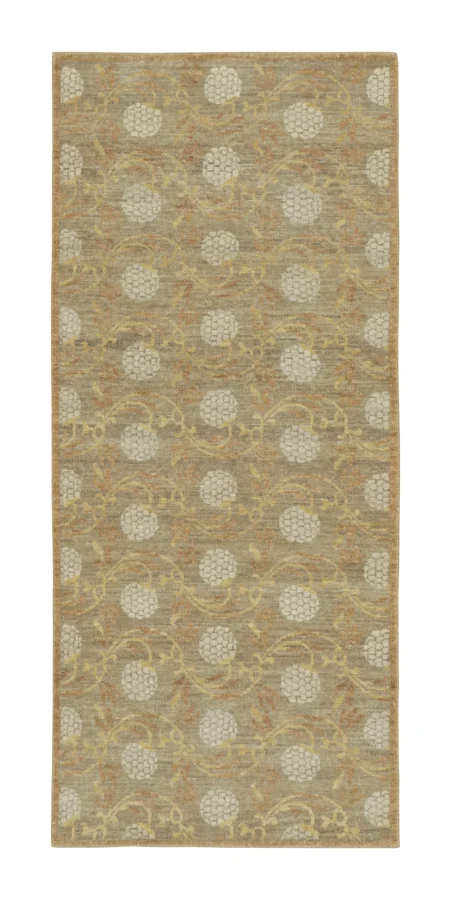 Rug & Kilim's Block Print Runner with Floral Motifs in Brown, Gold & Ivory