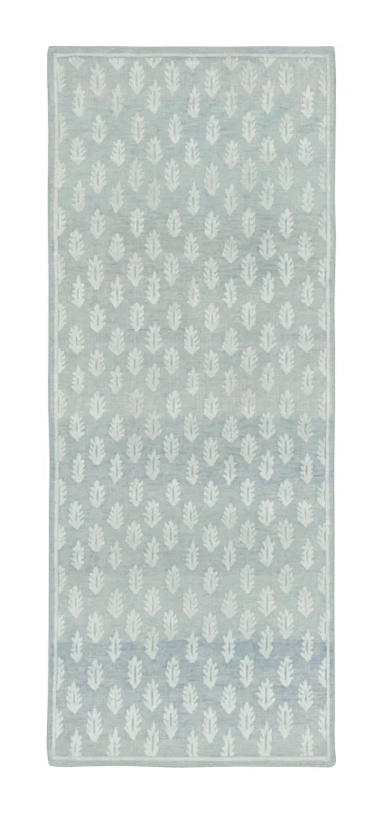 Rug & Kilim's Block Print Floral Runner in Blue & Ivory High-Low Design