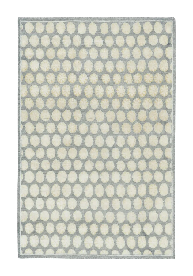 Rug & Kilim's Block Print Rug with Allover Floral Design in Ivory & Gray