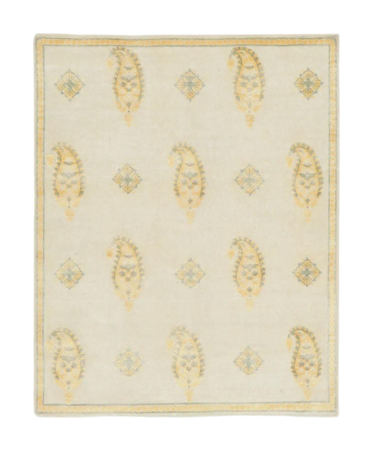 Rug & Kilim's Block Print Rug in Beige, Gold & Gray with Paisley Design