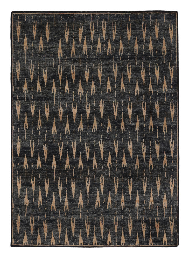 Rug & Kilim's Contemporary Block Print Rug in Blue & Brown with Floral Design