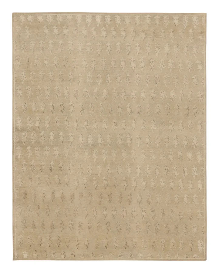 Rug & Kilim's Contemporary Block Print Rug in Beige with Floral Pattern