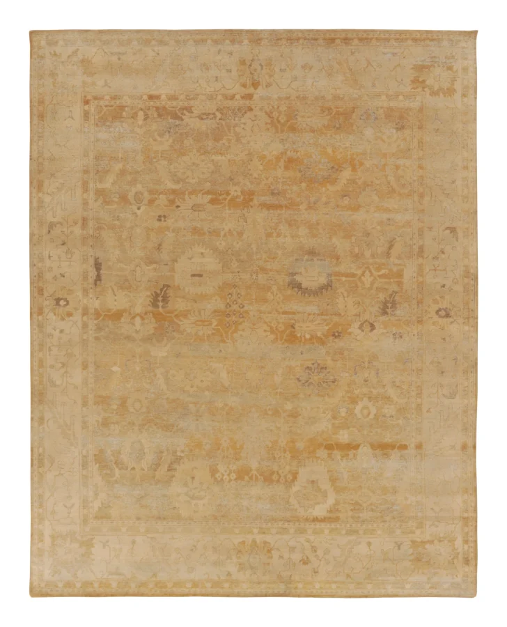 Rug & Kilim’s Contemporary Oversized Oushak Rug in Gold Hues with Floral Design