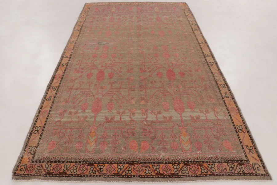 Hover image of Antique Khotan Rug with Geometric Tonal Design in Brown & Red - Rug & Kilim