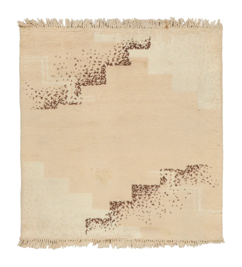 Antique French Rug with Stepped Motifs in Beige & Brown - Rug & Kilim
