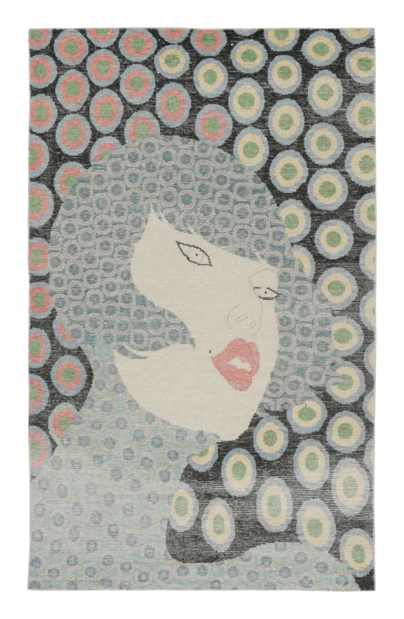 Rug & Kilim’s Distressed Contemporary Rug with Woman Pictorial in Multicolor