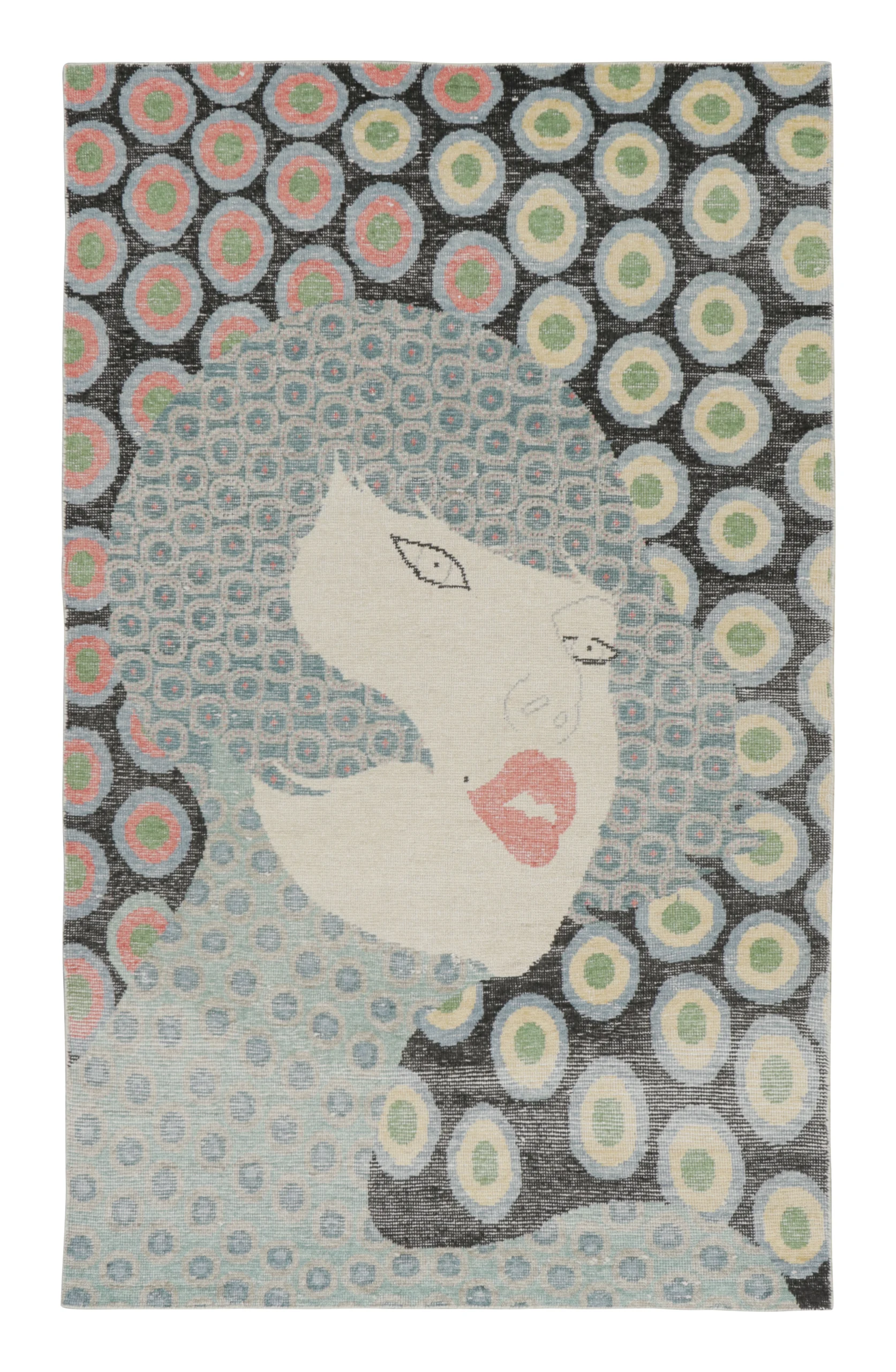 Contemporary Distressed Pictorial Rug
