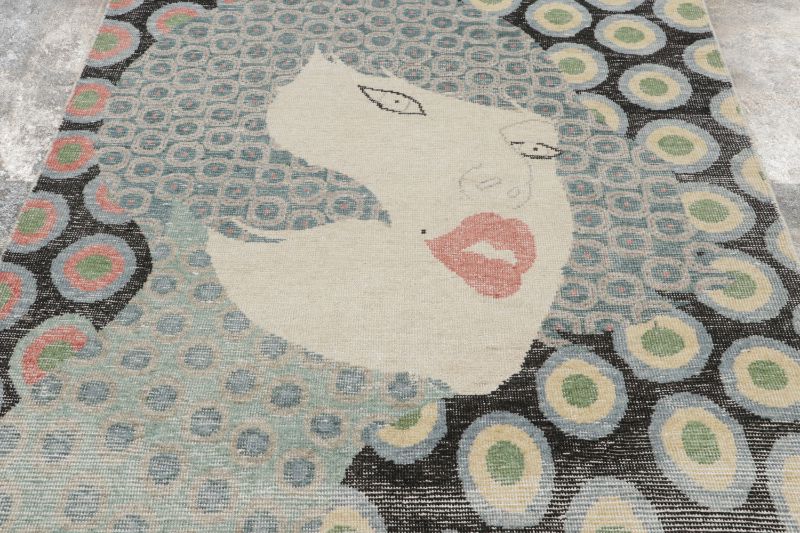 Contemporary Distressed Pictorial Rug