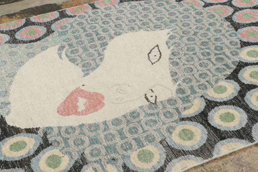 Contemporary Distressed Pictorial Rug