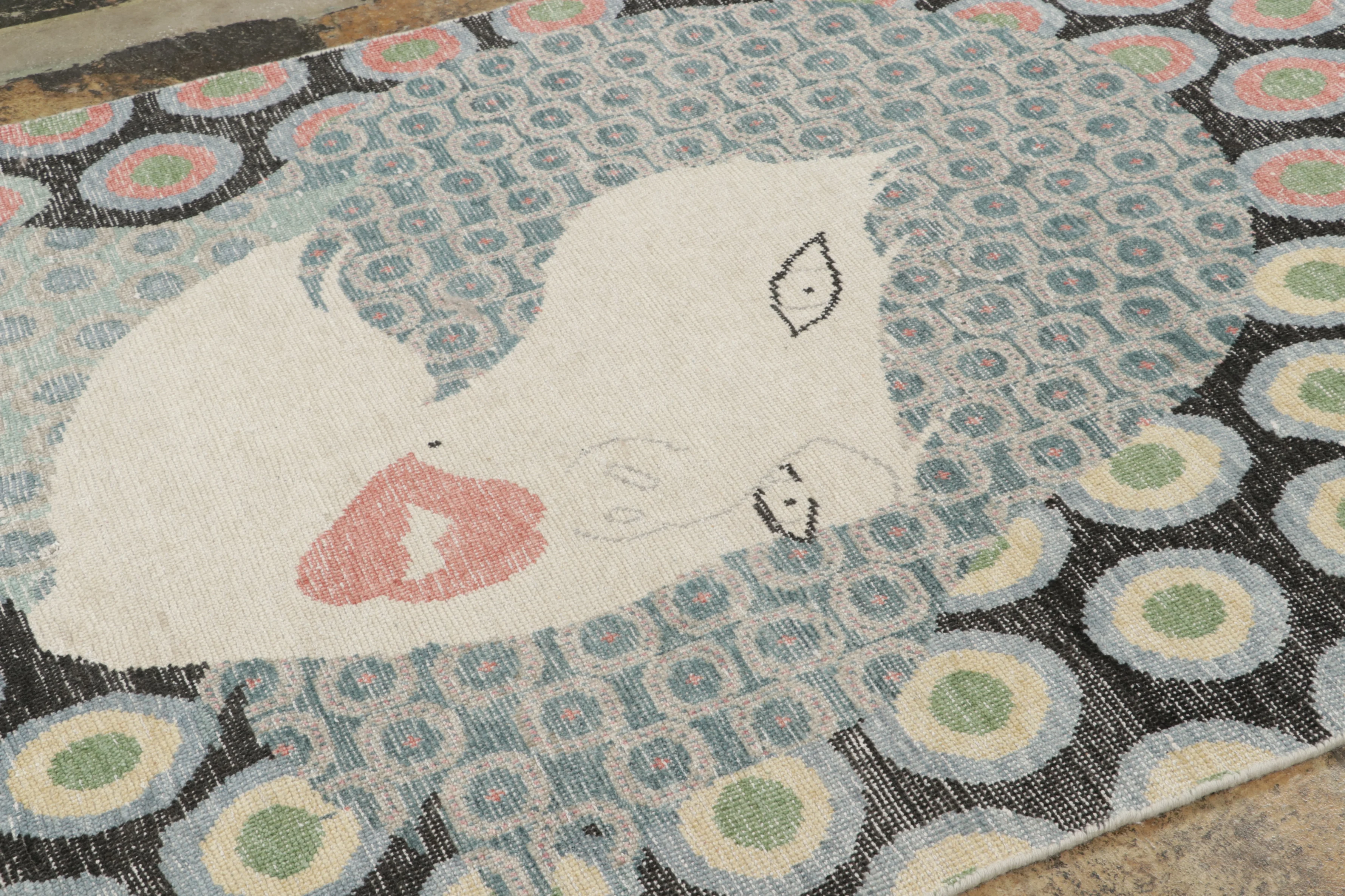 Contemporary Distressed Pictorial Rug