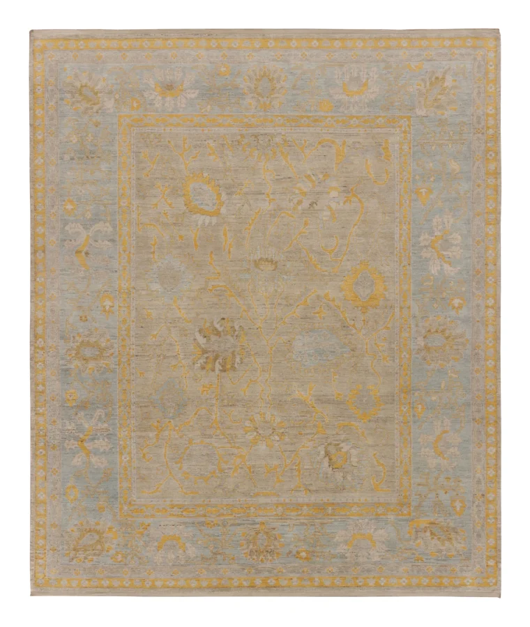 Rug & Kilim’s Contemporary Oushak Rug with Floral Pattern in Gold & Gray