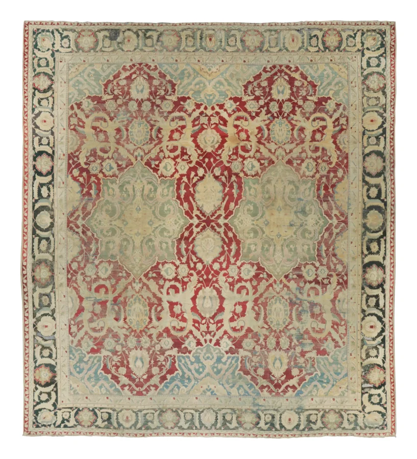 Antique Distressed Agra Rug with Medallions in Jewel Tones - Rug & Kilim