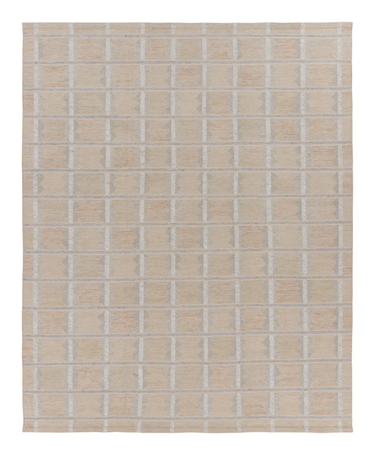 Rug & Kilim's Oversized Scandinavian Flatweave Rug with Geometric Design in Beige