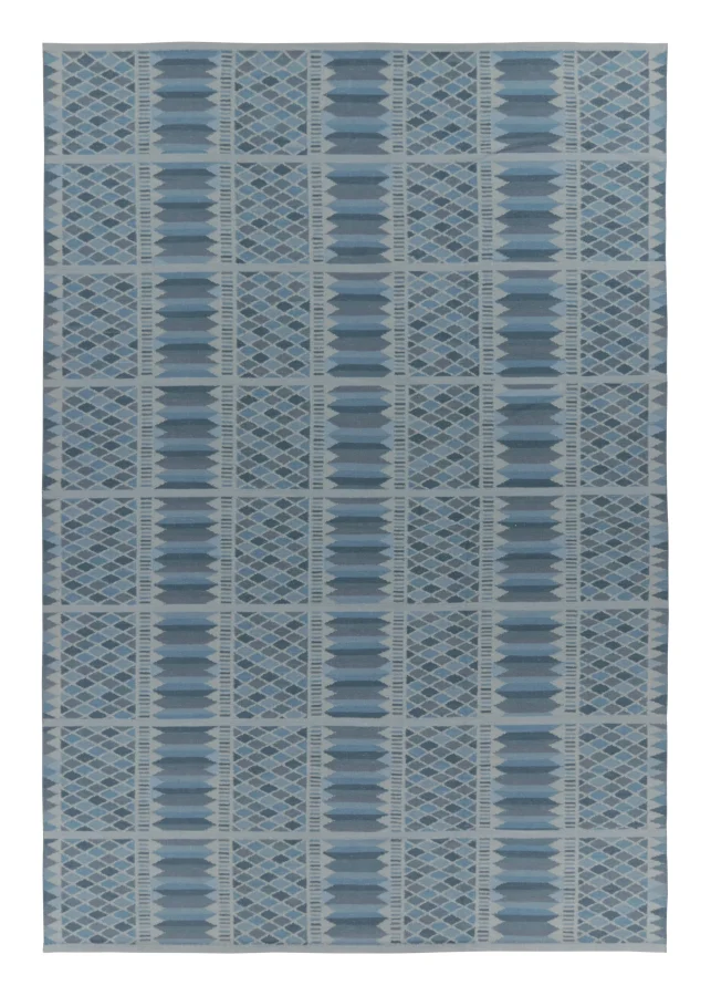 Rug & Kilim's Oversized Scandinavian Flatweave Rug with Geometric Grid in Blue