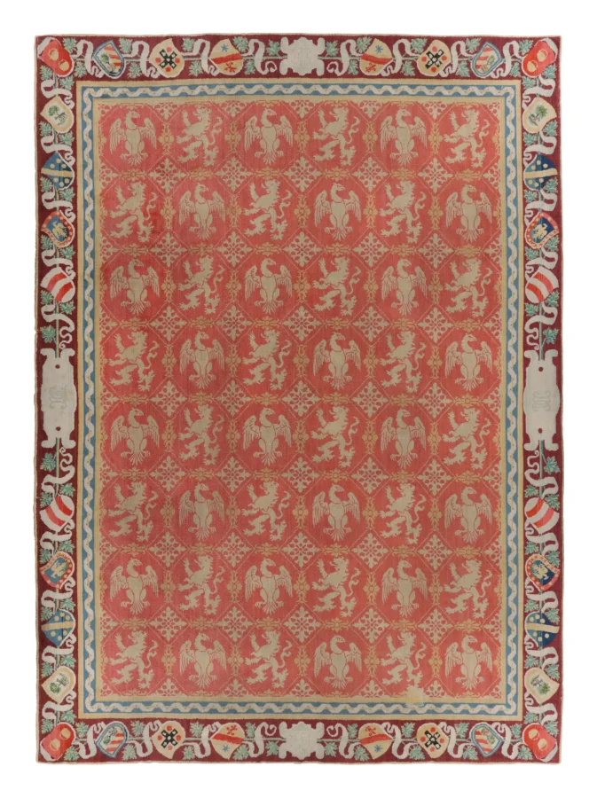 Oversized Antique European Pictorial Rug with Heraldic Bird Motifs - Rug & Kilim