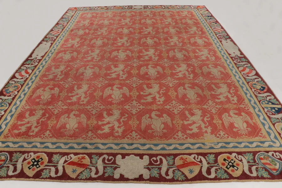 Hover image of Oversized Antique European Pictorial Rug with Heraldic Bird Motifs - Rug & Kilim