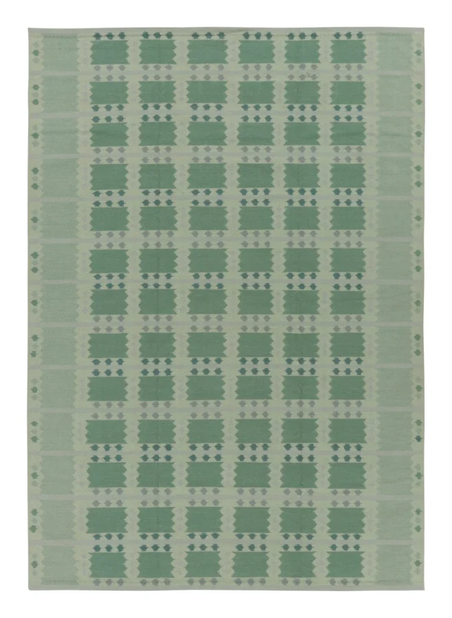Rug & Kilim's Scandinavian Flatweave Rug with Geometric Grid in Lush Green Hues