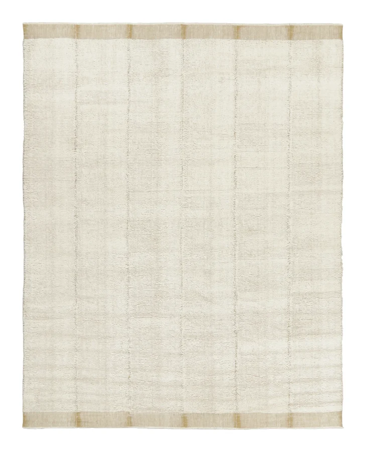 Oversized Contemporary Boucle Rug with Linear Stripes in Beige - Rug & Kilim