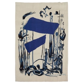 Signed Vintage “Chupa” Tapestry by Yohanan Simon in Blue & Beige - Rug & Kilim