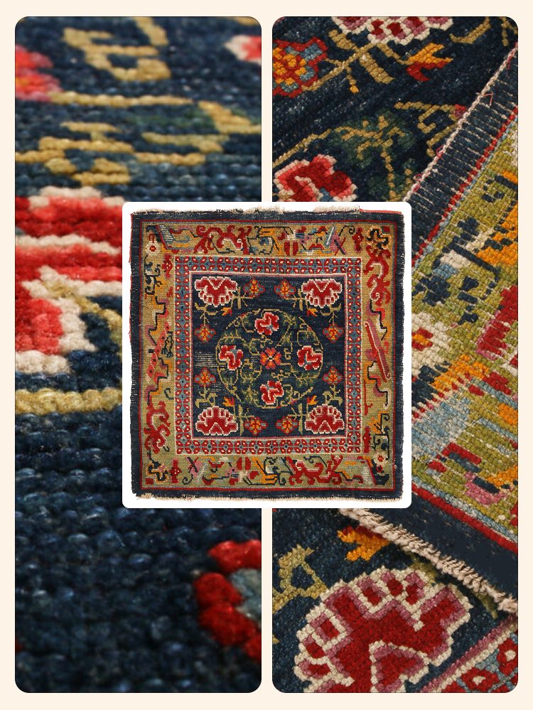 Antique Tibetan Geometric Green and Red Wool Floral Rug 10709 Antique Tibetan Geometric Green and Red Wool Floral Rug 10709
