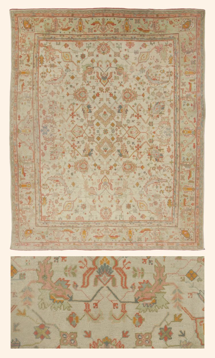 Oversized Vintage Oushak Rug with Beige & Blue Diamond Medallions - Rug & Kilim, NO. 37445 Oversized Vintage Oushak Rug with Beige & Blue Diamond Medallions - Rug & Kilim, NO. 37445