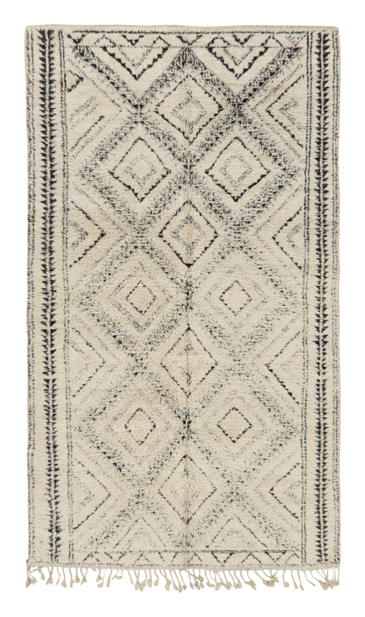 Vintage Moroccan Rug in Beige with Black Diamond Medallions, from Rug & Kilim