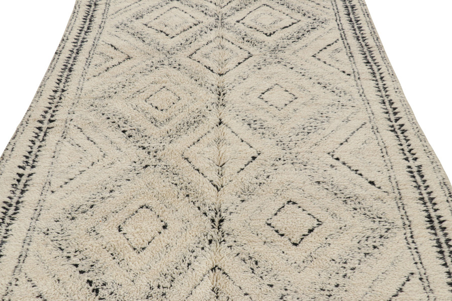 Hover image of Vintage Moroccan Rug in Beige with Black Diamond Medallions, from Rug & Kilim
