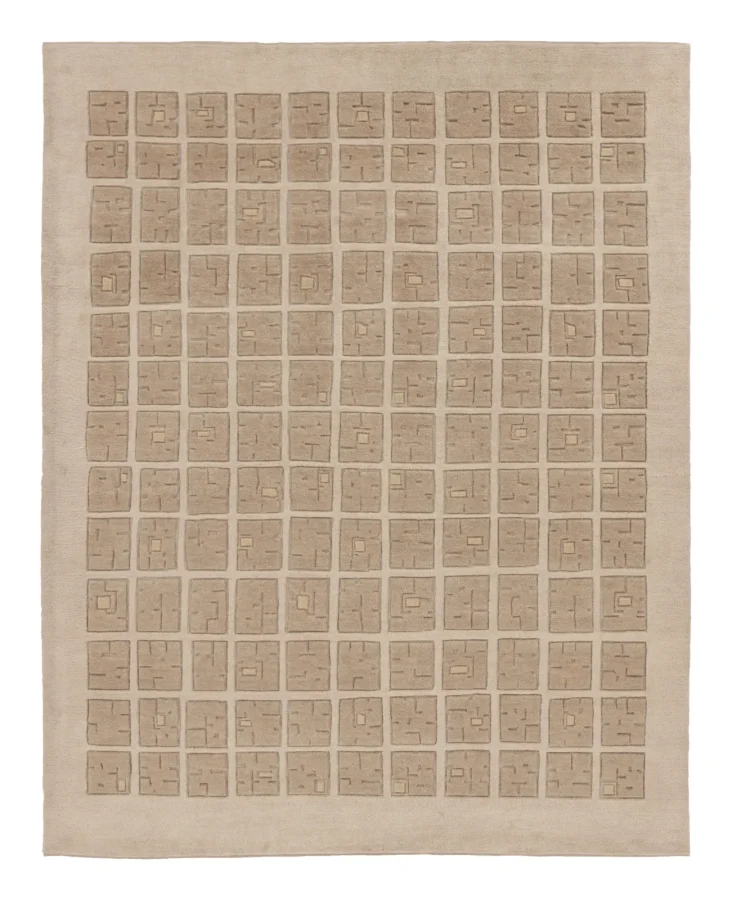 Rug & Kilim’s Contemporary Art Deco Rug with Geometric Design in Soft Beige Hues