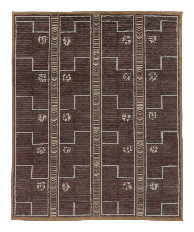 Rug & Kilim's Contemporary French Art Deco Rug in Brown with Geometric Design